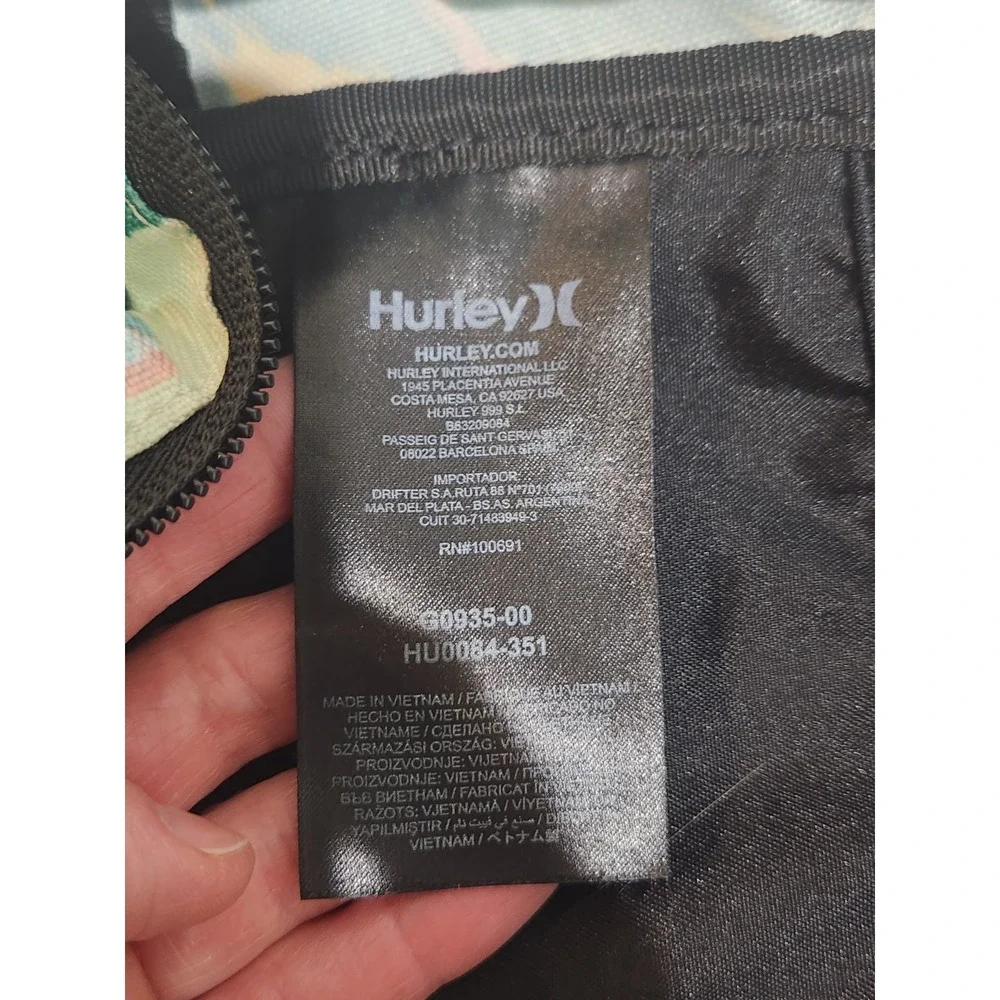 Hurley‎ Backpack Tropical Parrot Green Pink Black Front Pocket Adjustable Straps